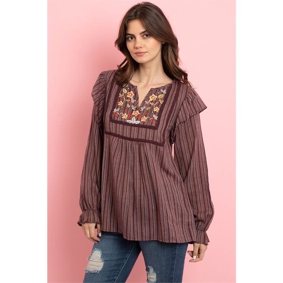 Boho Long Sleeve Top NWT Floral Large - Picture 1 of 8